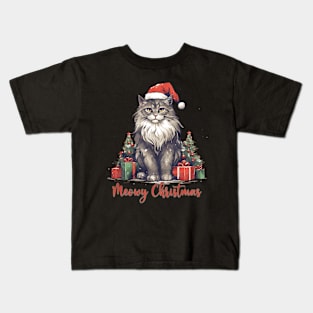 Meowy Christmas Funny Cat Xmas Whimsical Kitty Cat Kids T-Shirt